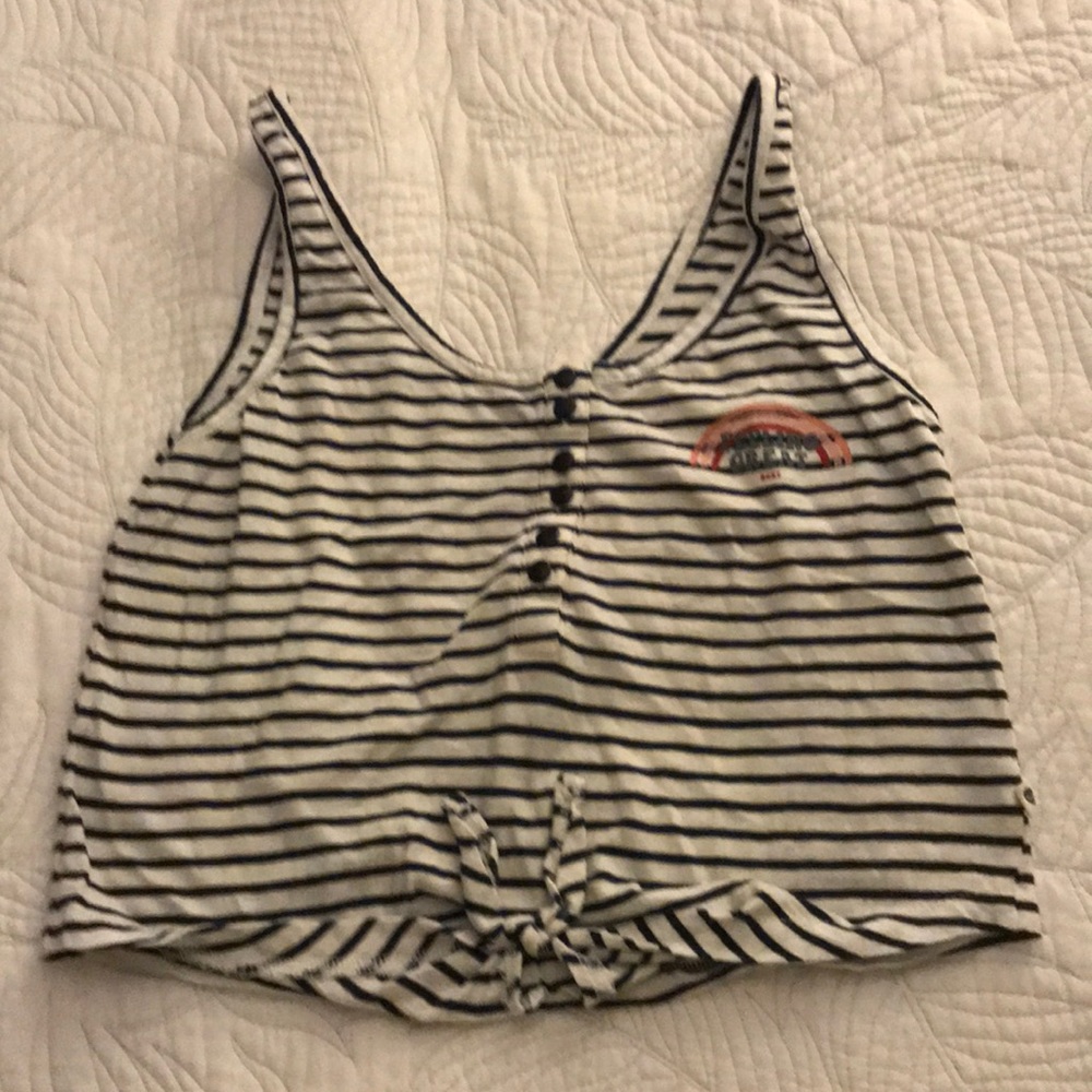 Cropped White and Black Stripe Roxy Tank Top